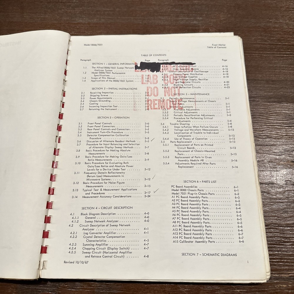 Alfred Electronics 8000/7051 Sweep Network Analyzer System Instruction 1966