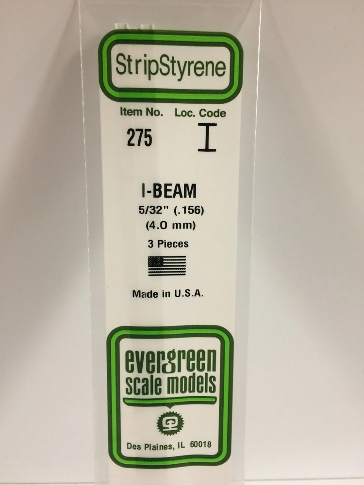 Evergreen Scale Models 275 Styrene I-Beam 5/32" (3 Pack)