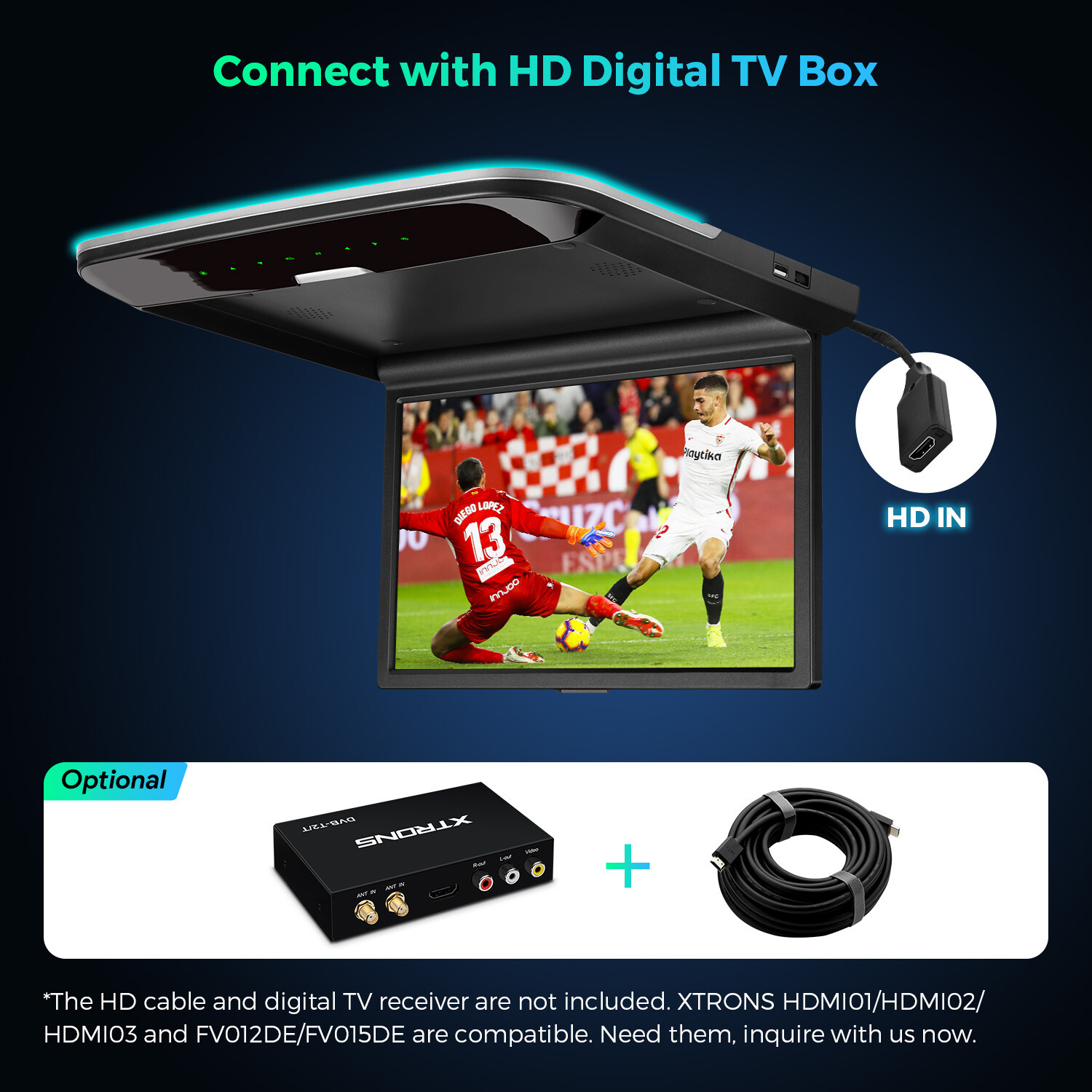 14" HD Screen Car TV Roof Flip Down Monitor 1080P Speakers HDMI AV-IN IR/FM