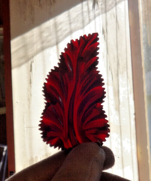 Vintage Bakelite Cherry Red Leaf Brooch Pin