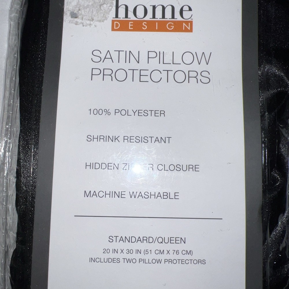 Home Design Satin 2-Pack Pillow Protector, Standard/Queen, Black