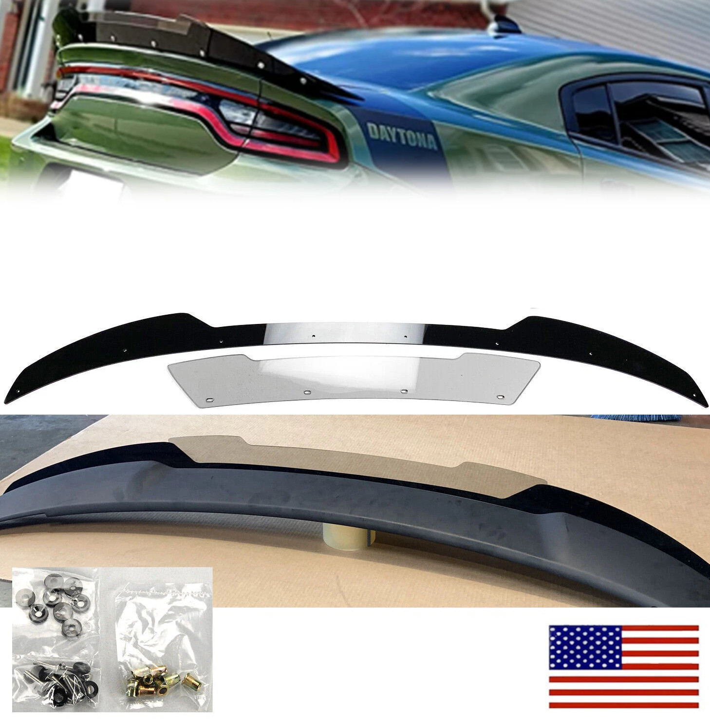 Fit 15-23  Dodge Charger SRT 2 Pcs BK Decklid Spoiler Gurney Flap Wicker bill