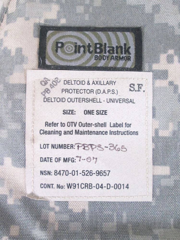 POINT BLANK DELTOID & AXILLARY Protector Outershell 8470-01-526-9657 W/insert