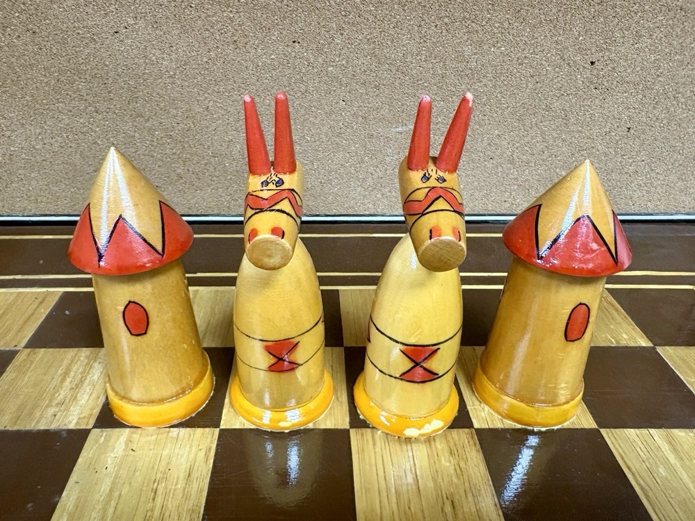Vintage Soviet USSR Matryoshka Chess Set *Missing 1 Red Knight*