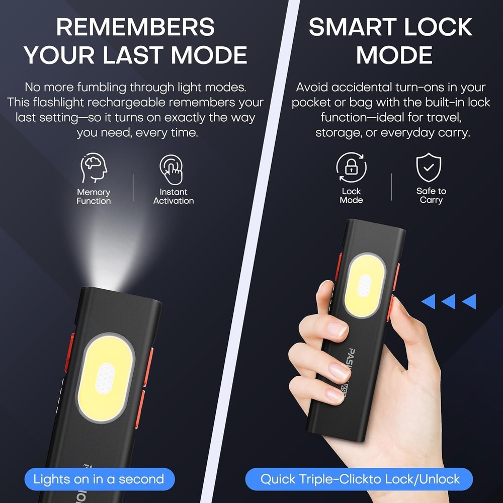 Rechargeable EDC Flat Flashlight White LED Combo,1400 Lumen Portable Pocket