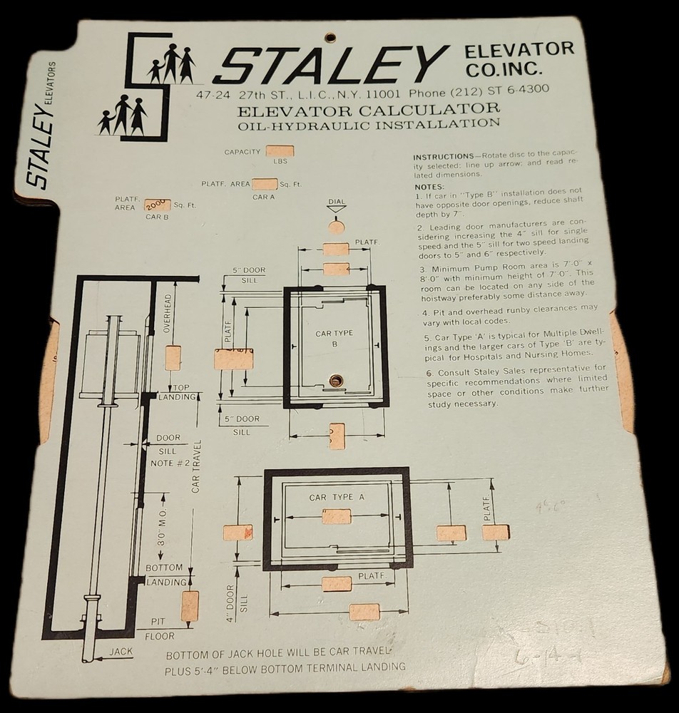 Vintage Staley Elevator Co., Inc Elevator Calculator Please read description