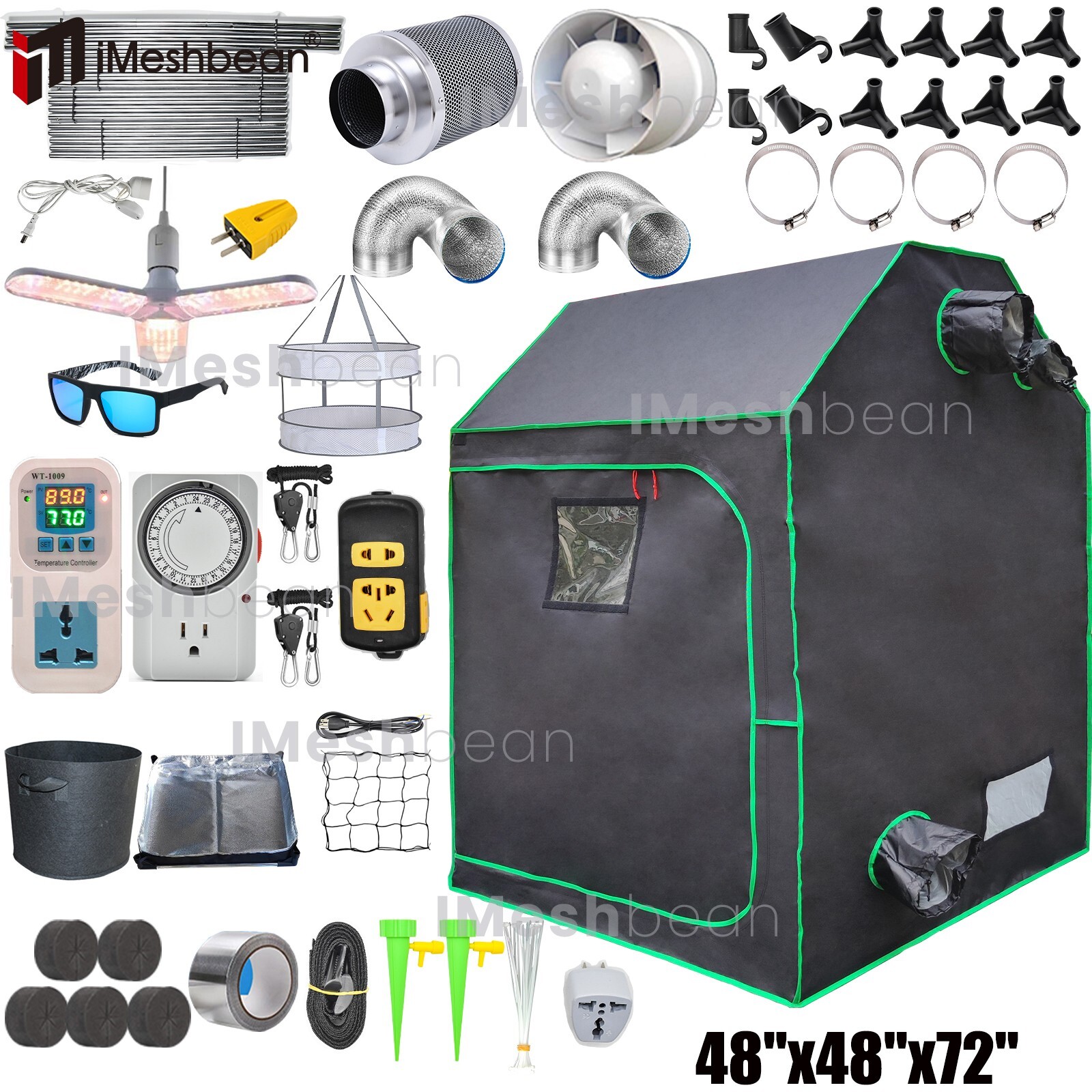 48"x48"x72" Complete Roof Grow Tent Kit w/LED Full Spectrum Grow Light+Air Filte