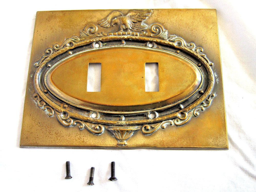 Vintage Federal Eagle Solid Brass Double Light Switch Toggle Plate