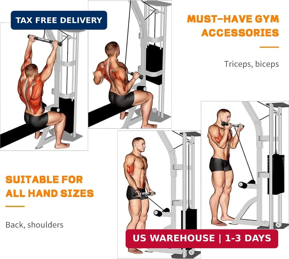 Straight Bar, Pull Down Bar 360 Rotating, Lat Pulldown Attachments Cable Attachm