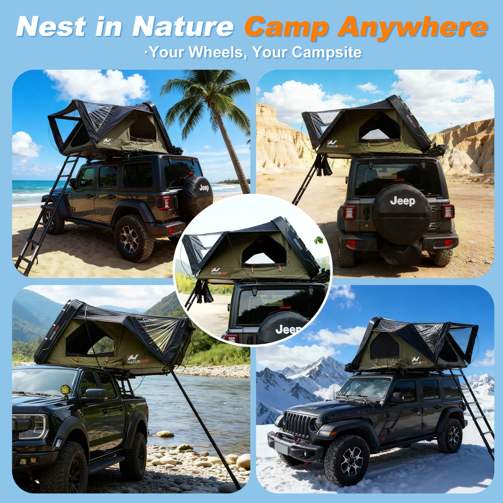 Naturnest Roof Top Tent Hardshell Pop-up Rooftop Tent Outdoor Camping Tent