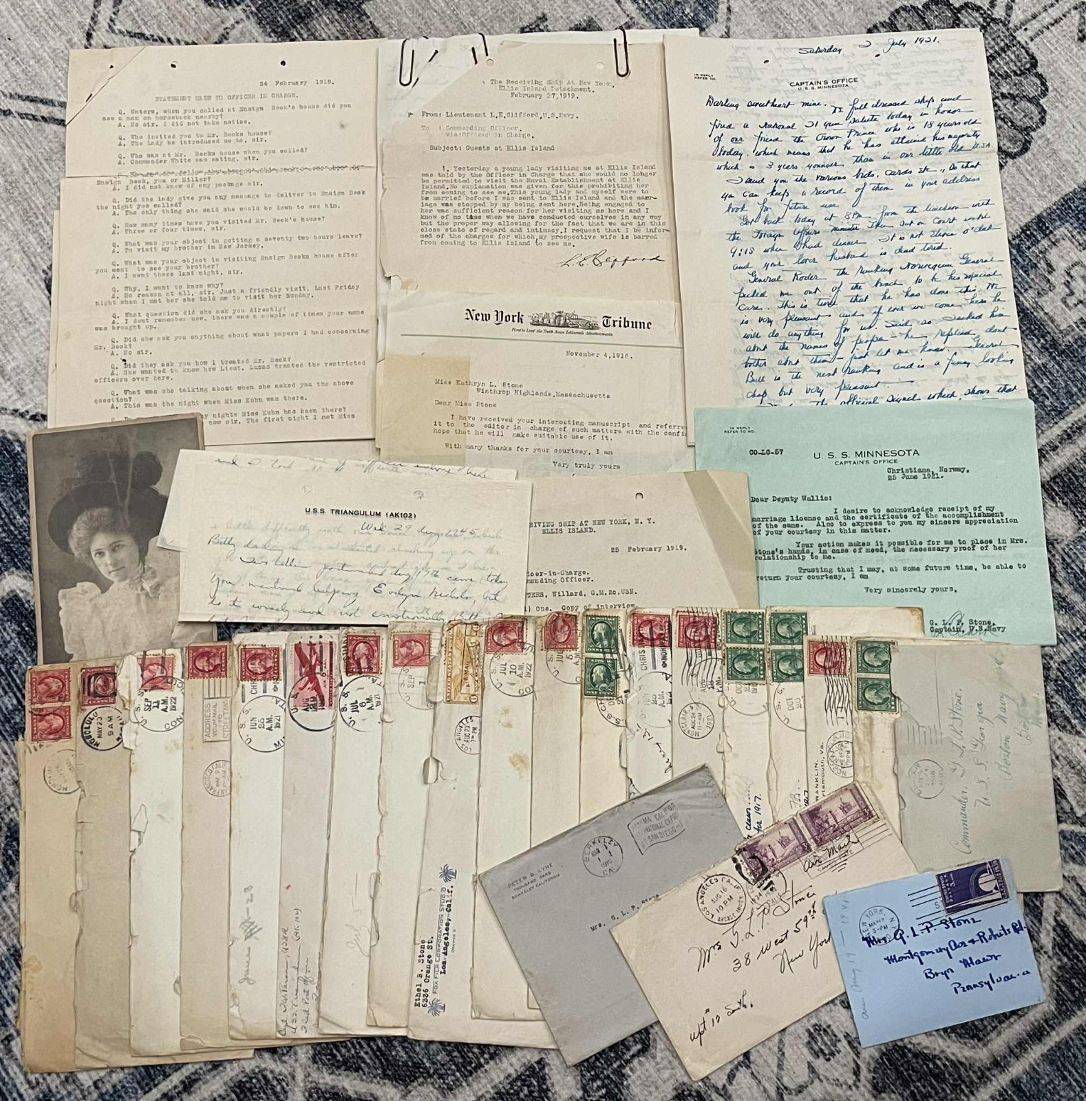 WW1 WWI / WW2 WWII US Navy USN USS Minnesota USS Triangulum Grouping Col. Stone