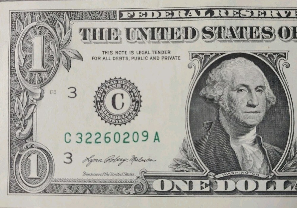 2021 $1 Dollar Bill Error Misaligned Offset Print C32260209A FW
