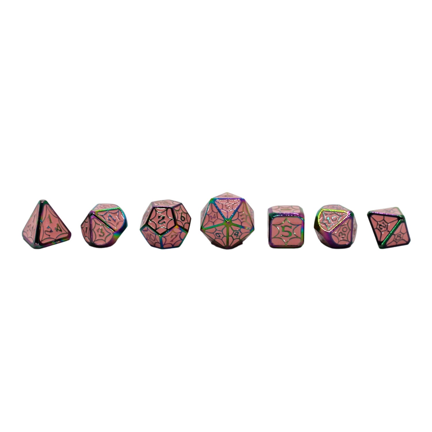 Seven Seas Pirates Metal Pink Enamel Rainbow Spider Web Dice Set - Hexagon Box