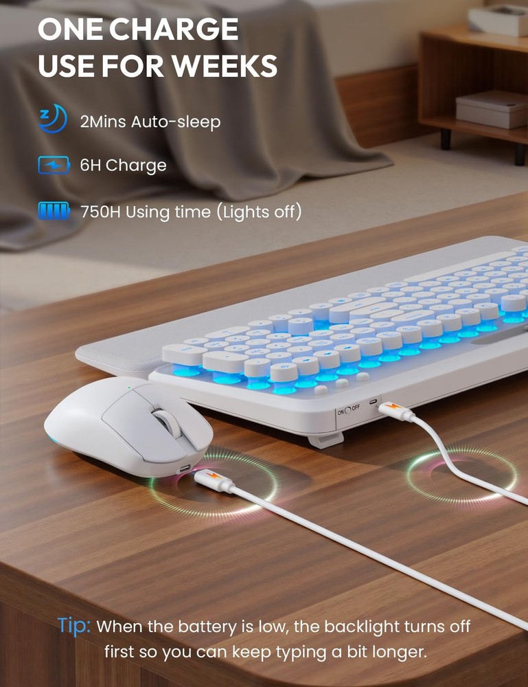 Wireless Keyboard and Mouse Combo Backlit Typewriter Keyboard with Magnetic ...
