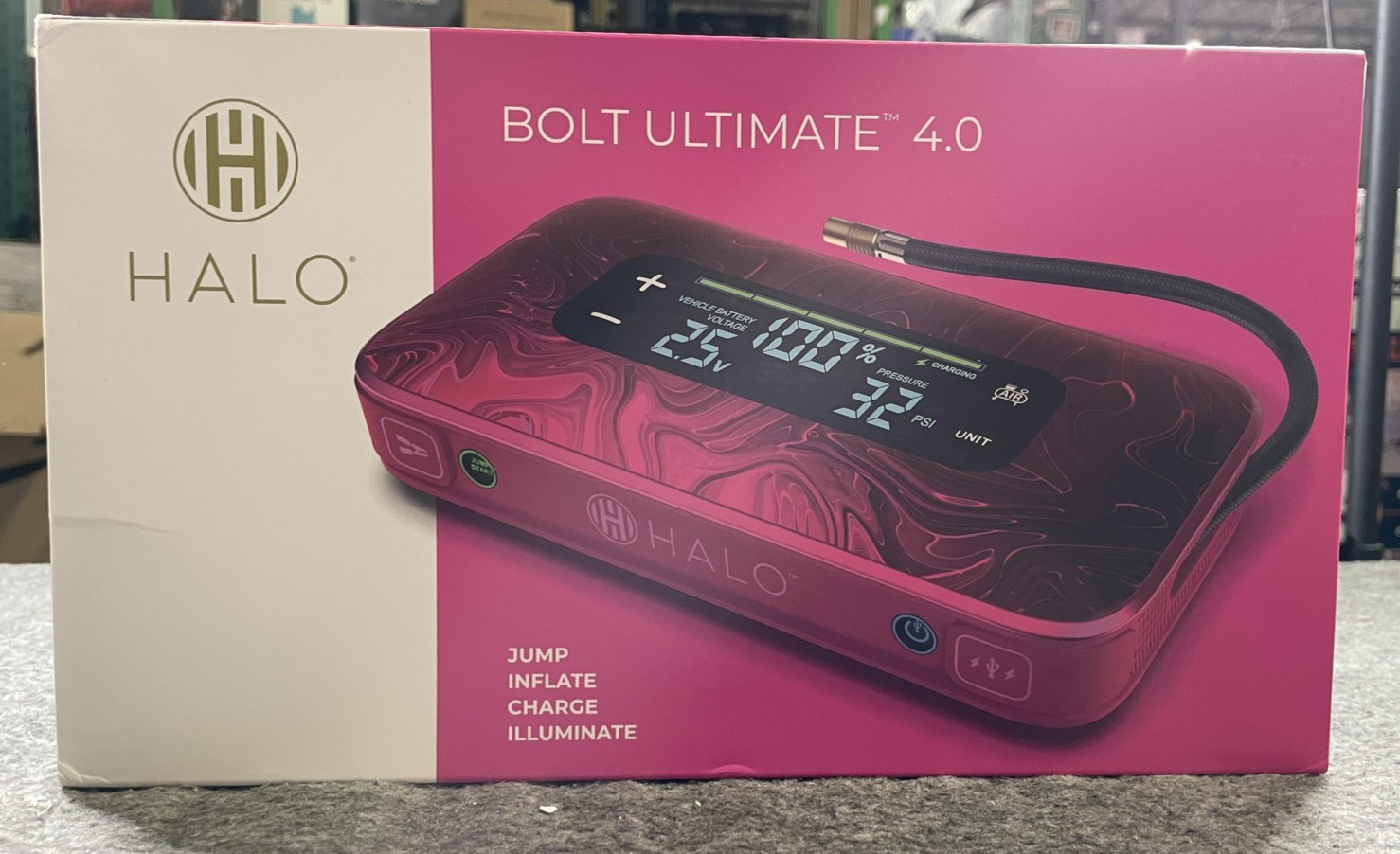 HALO Bolt Ultimate 4.0 Jump Starter Air Compressor USB Power Bank LED - Magenta
