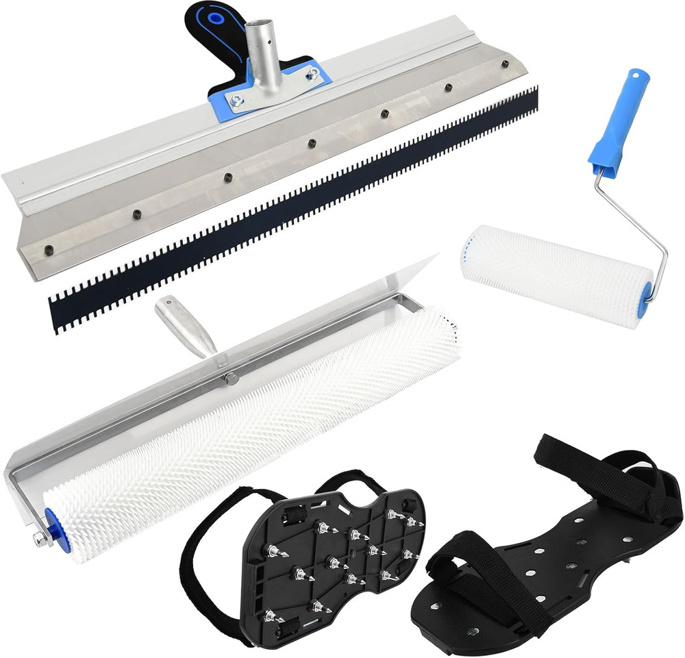 Self-Leveling Cement Tool Kit with Spike Roller and Stainless Steel Scraper