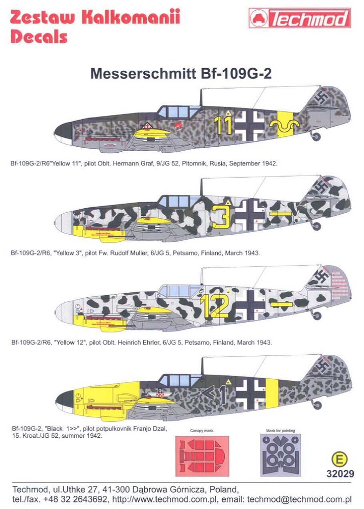 Techmod Decals 1/32 MESSERSCHMITT Bf-109G w/Mask