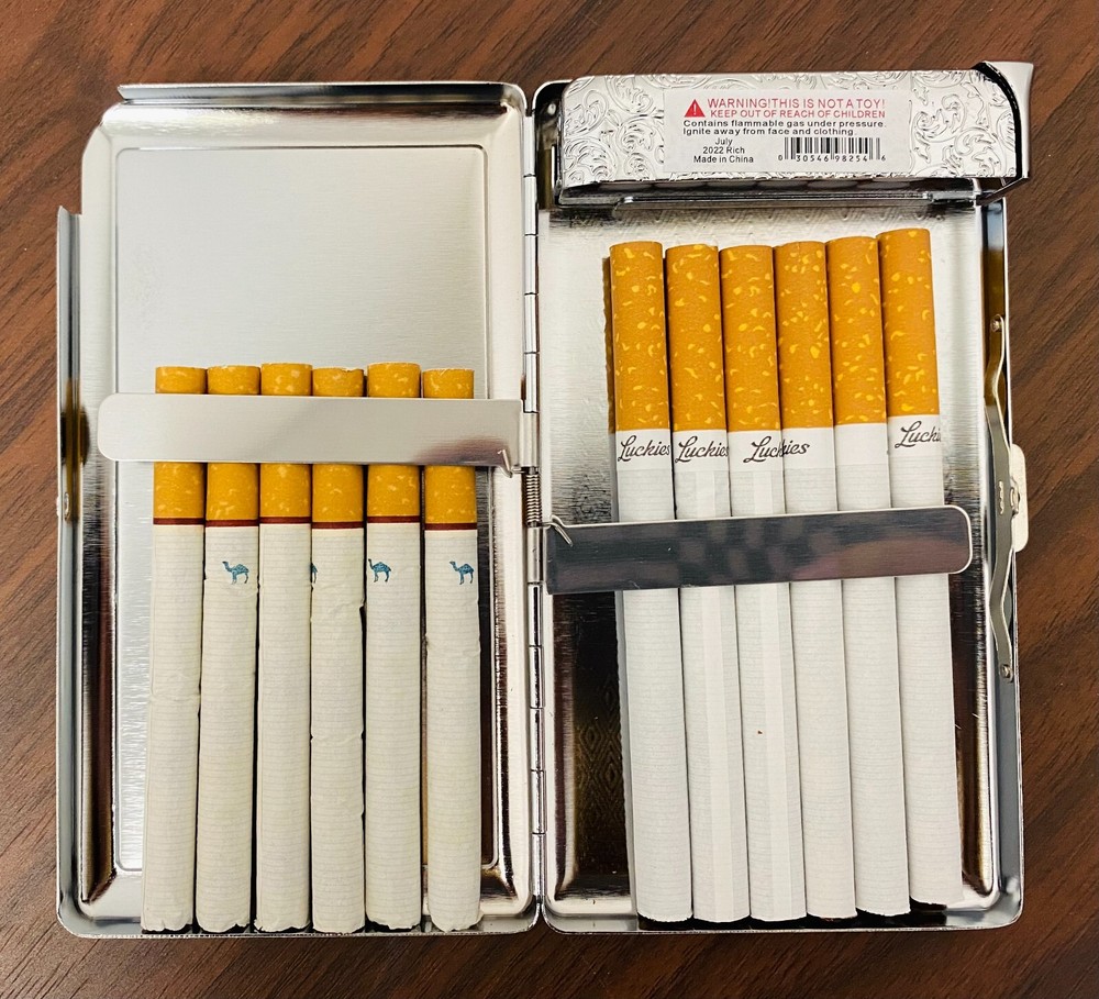 Devils Harvest 100's Size Cigarette Case with built in lighter Wallet