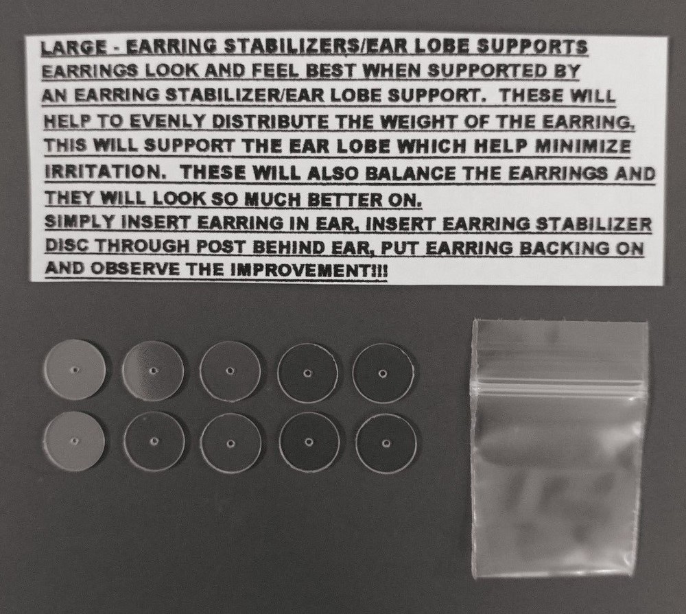 RARE LARGE - 12MM - EARRING STABILIZERS ROUND PLASTIC DISCS SUPPORT BACKS-10 PCS