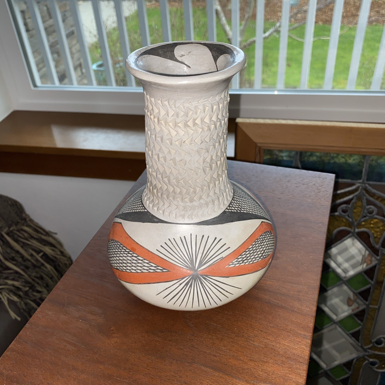 Hand Crafted Pottery Vase, Native American Hopi Mata Ortiz , 7" Tall, Signed