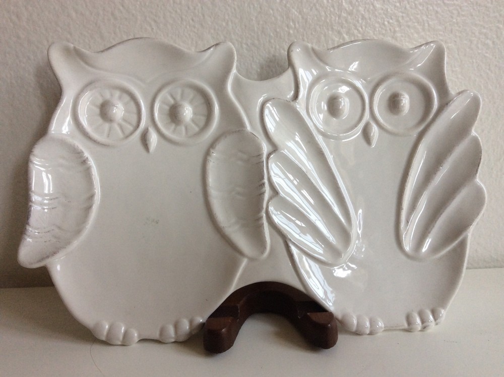 Savinio Designs White Double Owl Serving Plate Appetizer