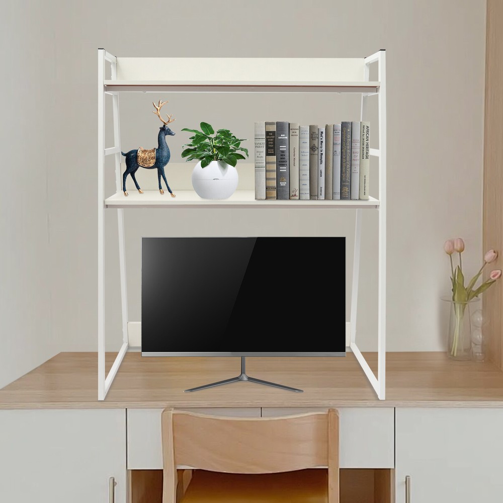 2 Layers Computer Desktop Bookcase Display Shelf Desktop Bookshelf New USA