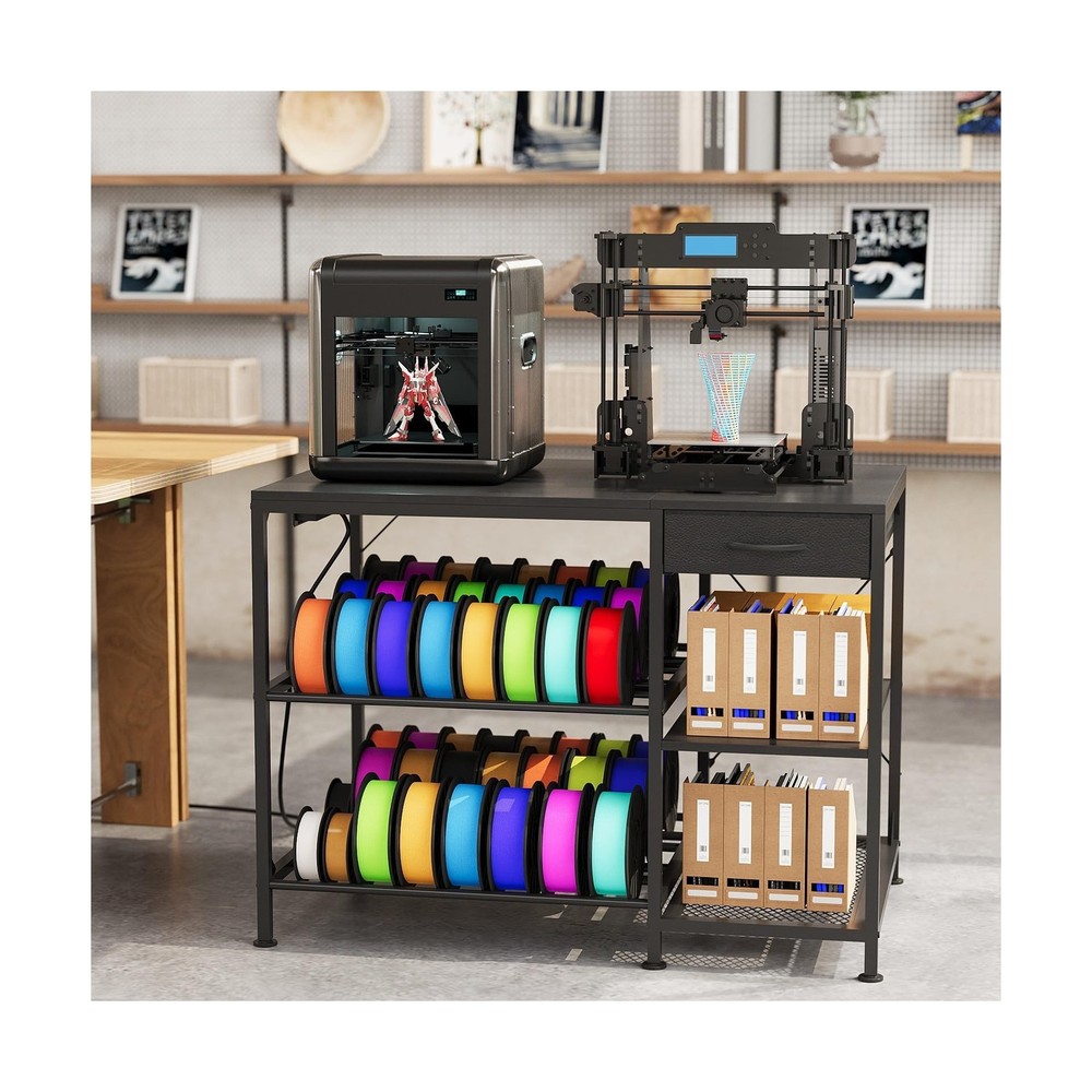 3D Printer Table with Filament Storage, 3-Tier 3D Printer Stand with Power Ou...