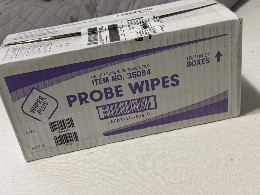 WipesPlus 35084 Probe Wipes, Thermometer Sanitizing Wipes 100/Box, 10 Boxes