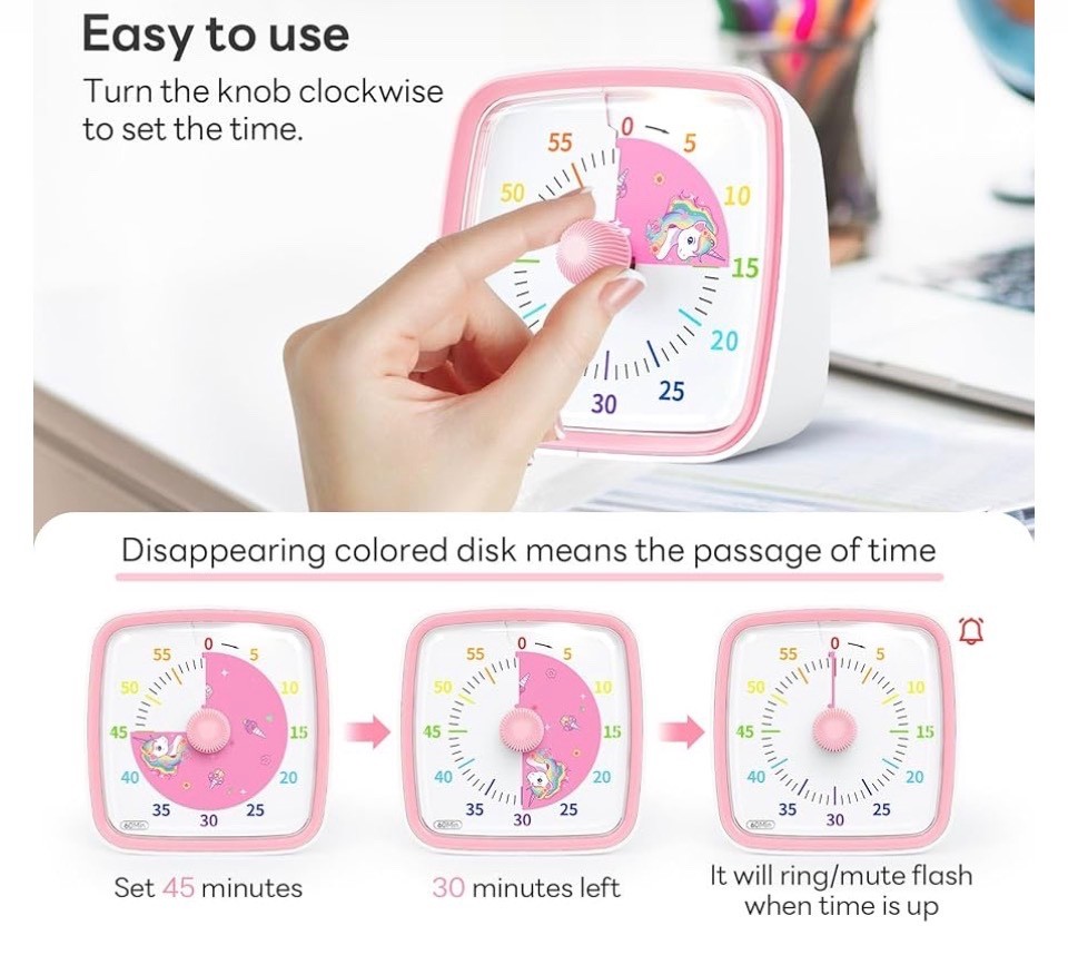 Visual Timer w/ Night Light, 60 Min Unicorn Countdown Timer Kids/Adults countdow