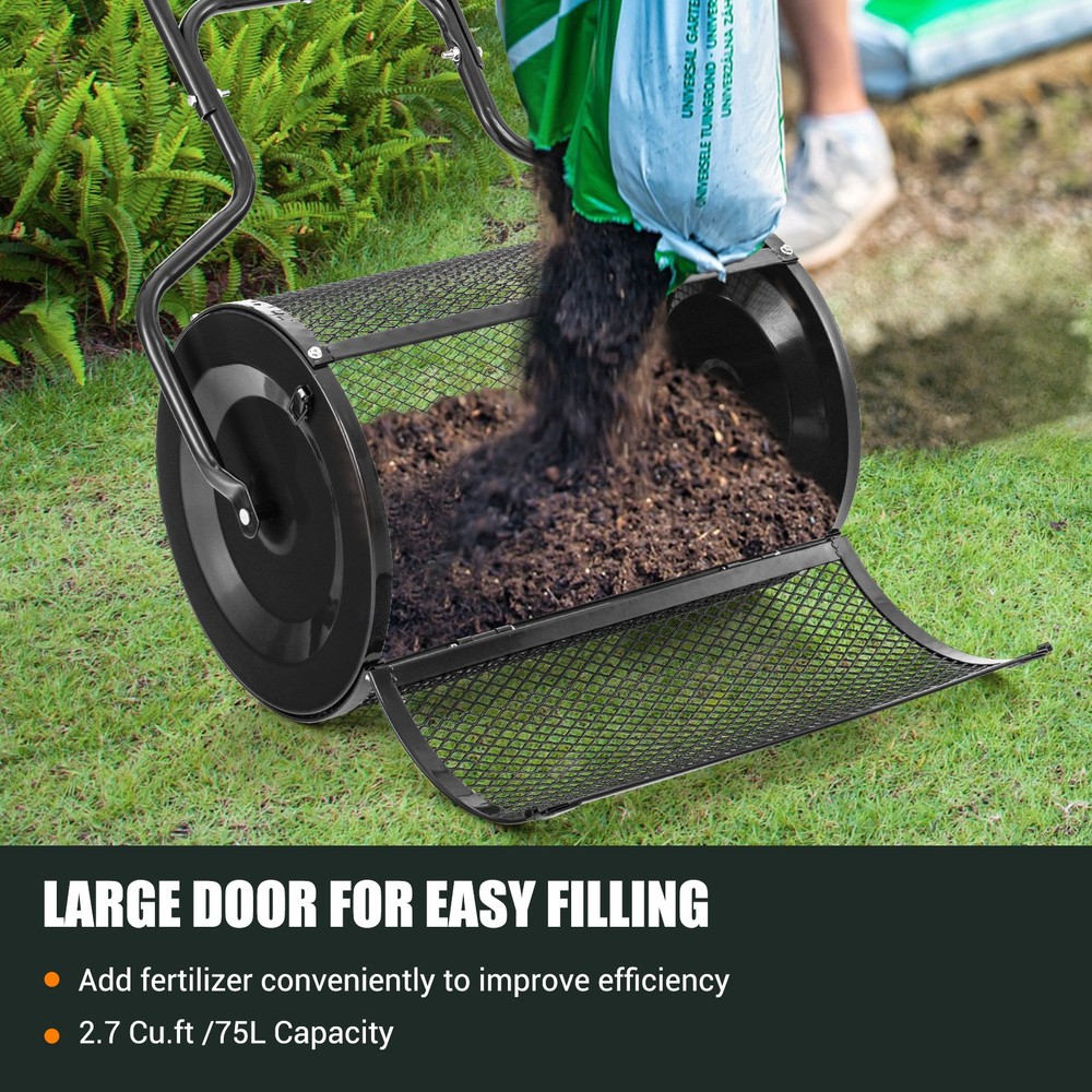 24" Peat Moss Spreader Compost Spreader w/ Upgrade Side Latches & U-shape Handle