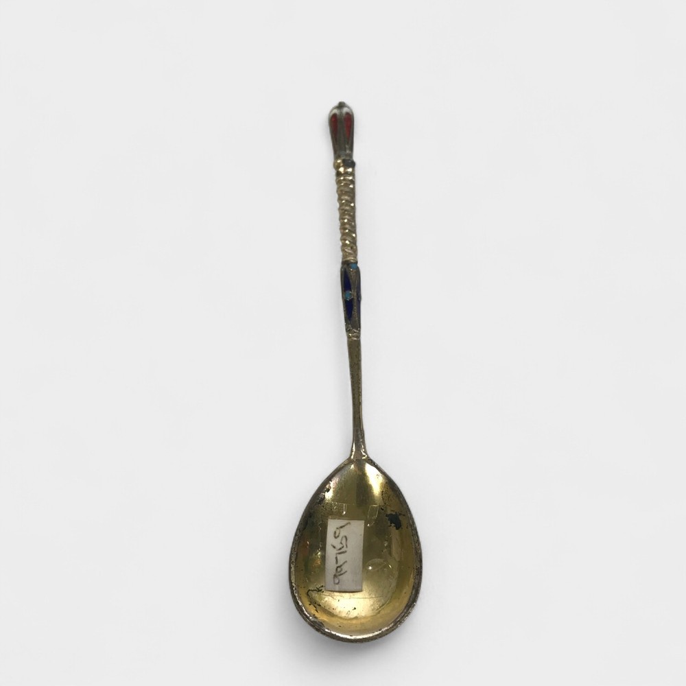 Antique Russian Enameled Silver Spoon