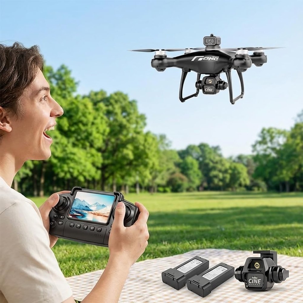 Beginner Foldable Drone with Screen Controller 720p HD Camera 2 Batteries Black