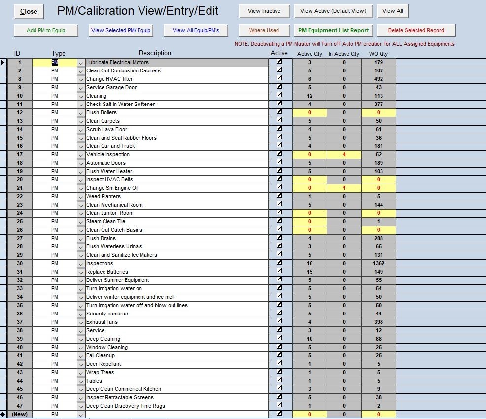 ZUD, MS Access CMMS app for Maintaining Equip, Inventory ,PM/Repair Work Orders