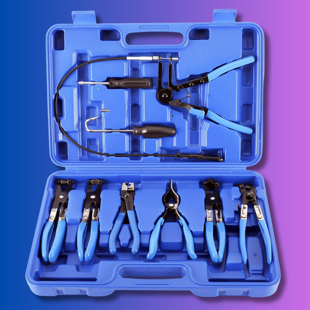 10Pc Hose Clamp Clip Remover Pliers Wire Long Reach Kit Fuel Oil Water Hose Tool