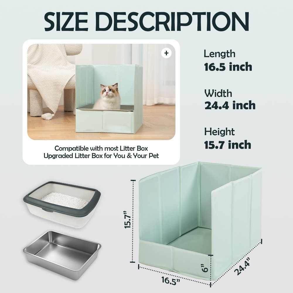 MEEXPAWS Foldable Cat Litter Box Enclosure Splash Guard Waterproof Pee Shield Wa