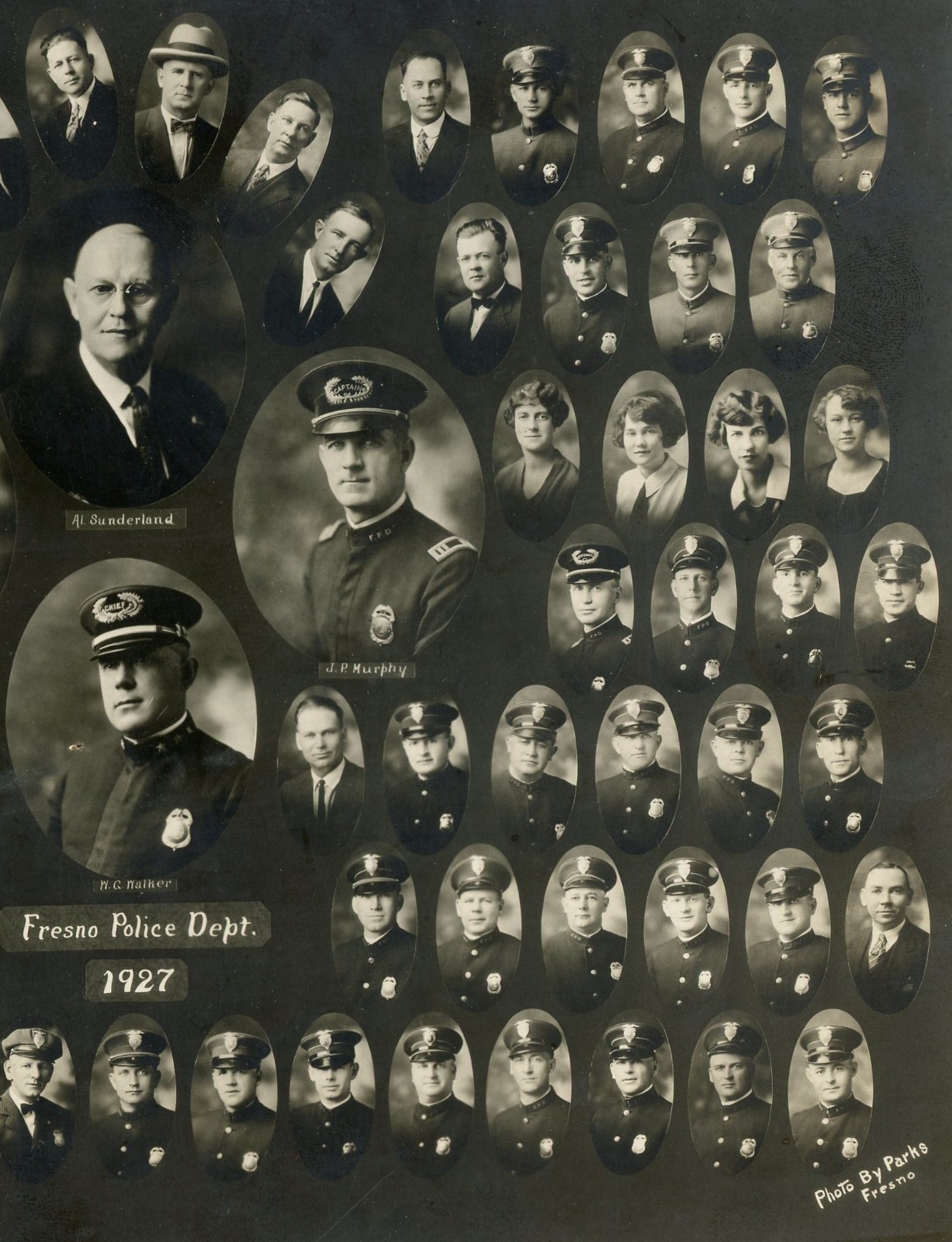 1927 FRESNO POLICE DEPT. Group, Real Photo, by Parks. Shows Women & Detectives