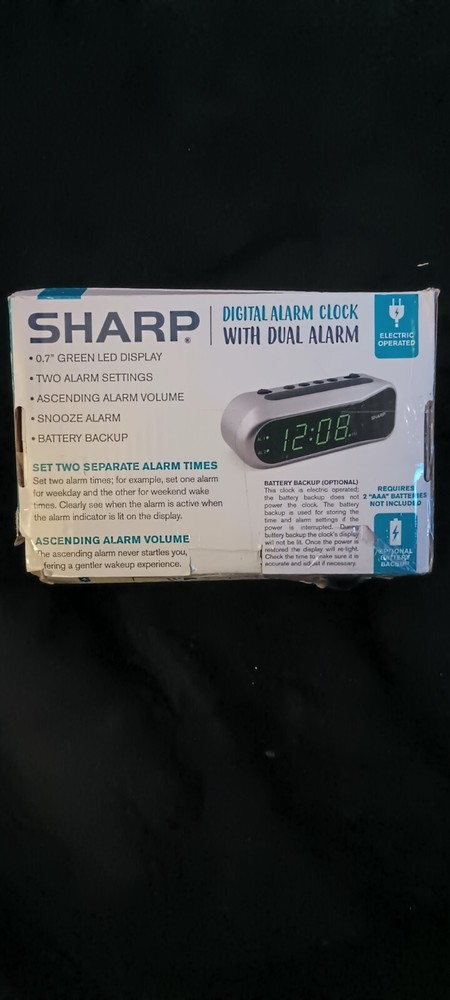 Sharp Digital Ascending Alarm Clock, Silver Case with Green LEDs, SPC100D