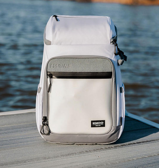 IGLOO MARINE BACKPACK Soft Side Cooler Zippered Pockets Cell Touchscreen Window