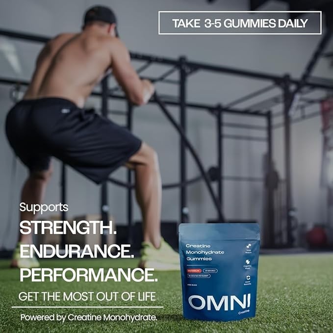OMNI Creatine Monohydrate Gummies - Supports Muscle Growth, Low Sugar 90 Count