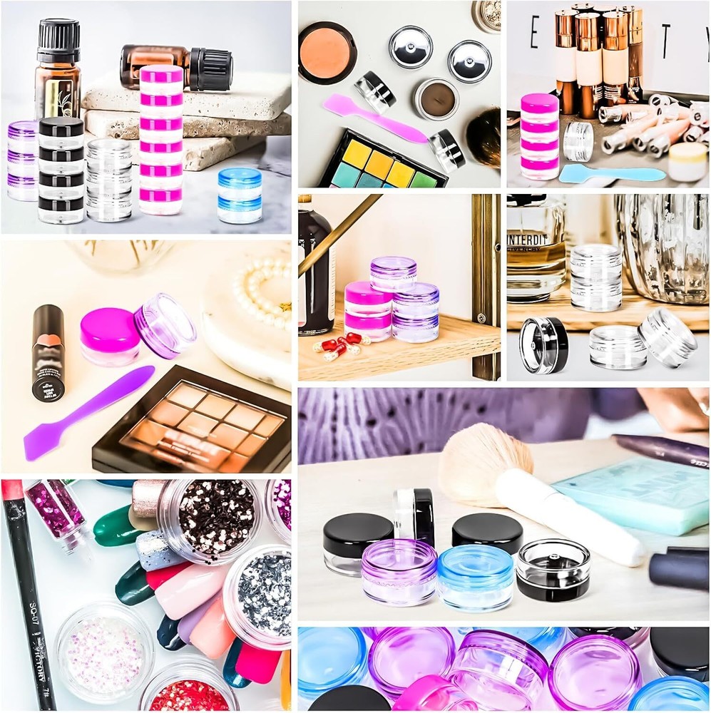 MotBach 70 Pcs 5g Empty Plastic Containers with Colored Lids,Mini