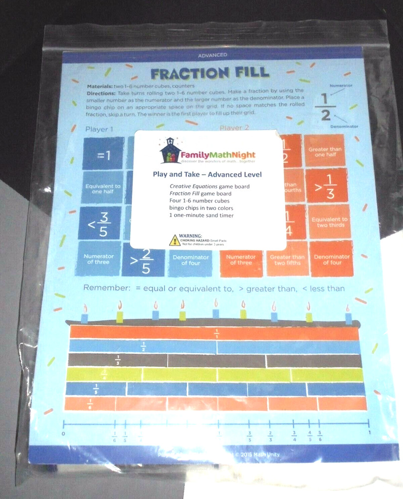 Fraction Equations Educational Math Game School Kit Homeschool Bingo Chips Timer