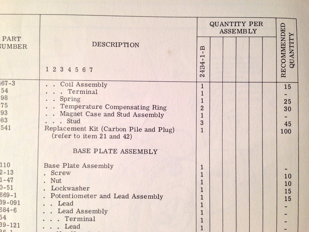 Bendix Voltage Regulator 24B4-1-B Parts Booklet