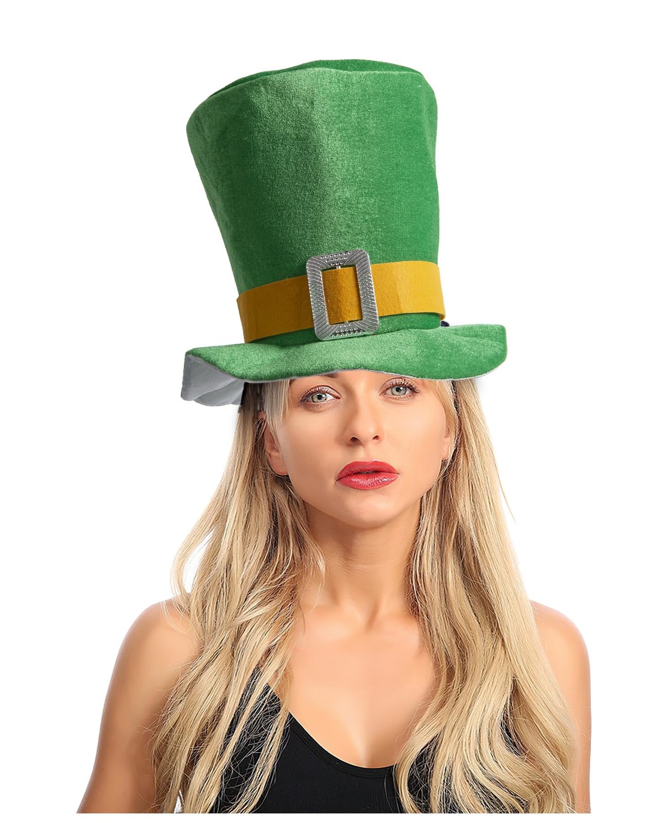 St Patricks Day Green Top Hat,Velvet Green Shamrock Hat, Irish Leprechaun Plu...