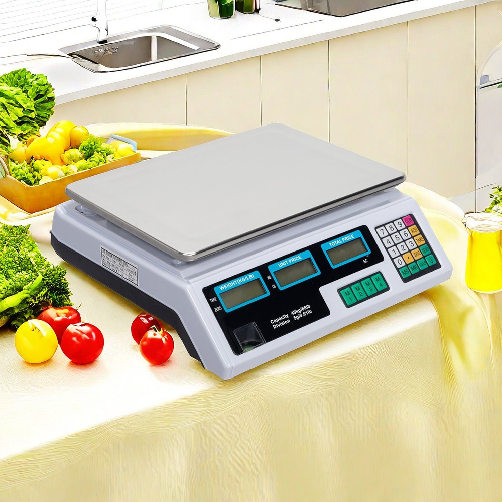 Digital Tabletop Scale - Commercial Postal, 40kg/88lbs Capacity, Switch & White