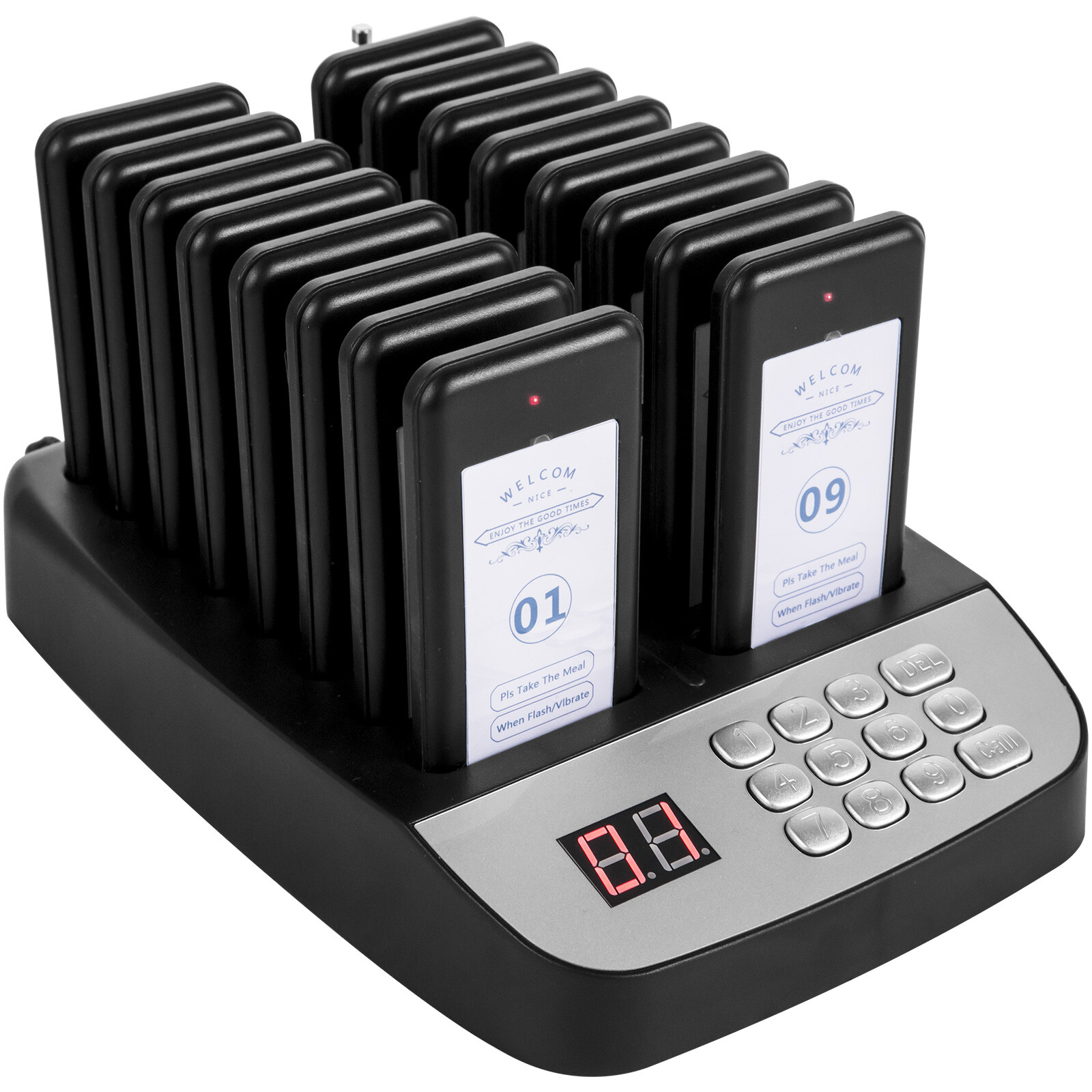 VEVOR Restaurant Wireless Guest Paging System 16 Beepers Queuing Calling Pagers