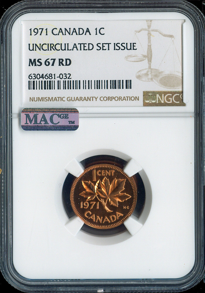 1971 Canada Small Cent NGC MS67 RD MAC  - Quality