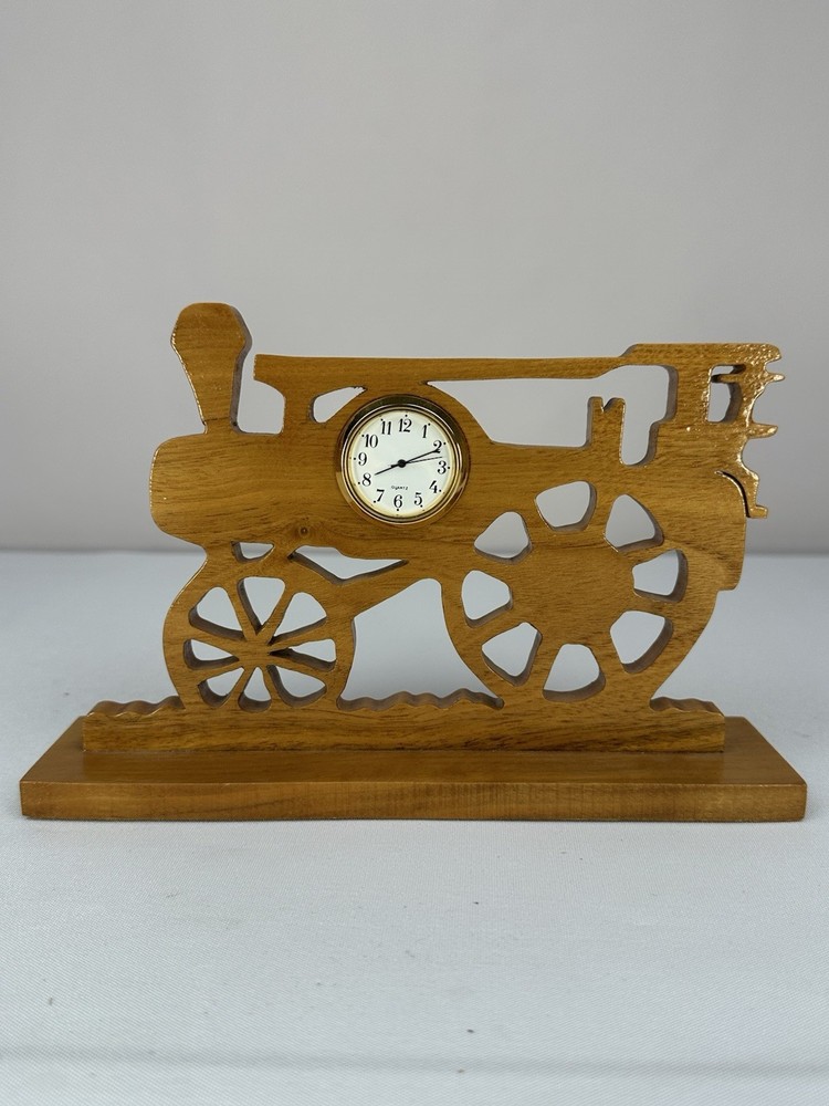 Handmade Wooden Desk Clock Featuring A Train Design