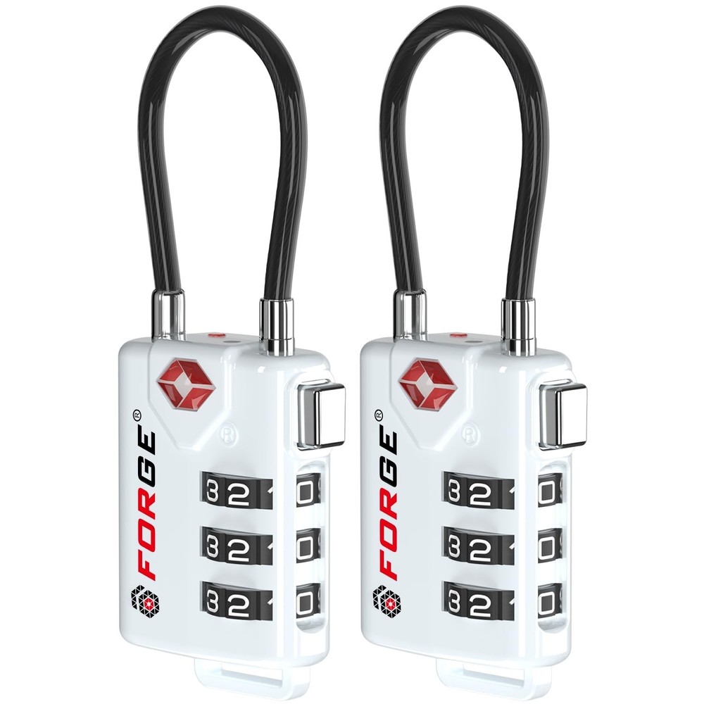 Forge TSA Approved Cable Luggage Locks, Re-settable Combination with Alloy Bo...