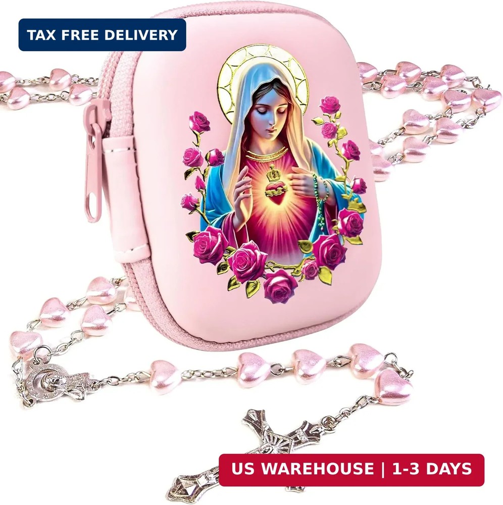 Rosary Beads Catholic for Women - Pearl Beads with Classic Cross, Virgin Mary Zi