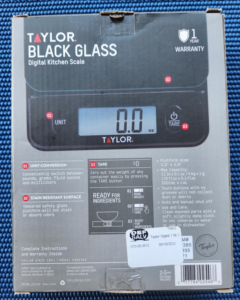Tailor Black Glass Digital Kitchen Scale - 11 lb/ 5 kg Capacity
